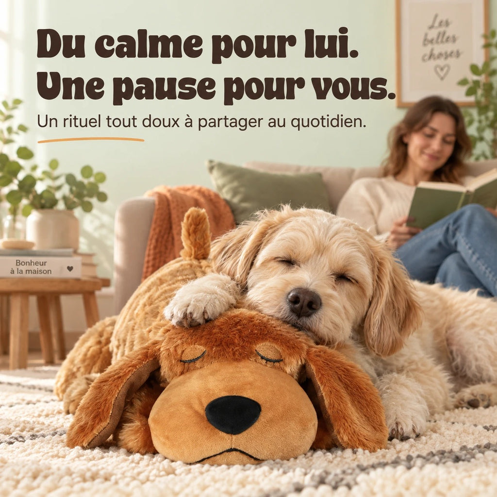 Du calme pour lui, une pause pour vous : chien endormi sur la peluche