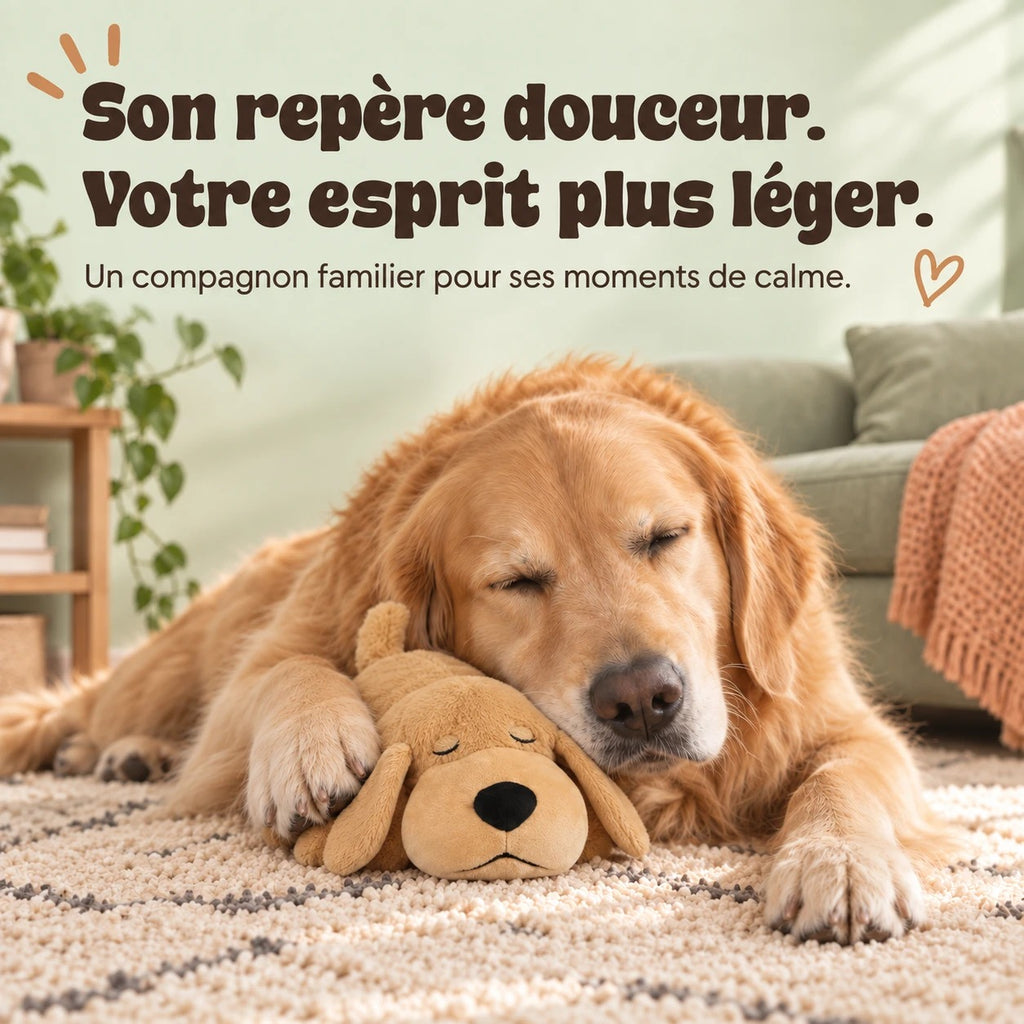 Son repère douceur, votre esprit plus léger : golden retriever et sa peluche